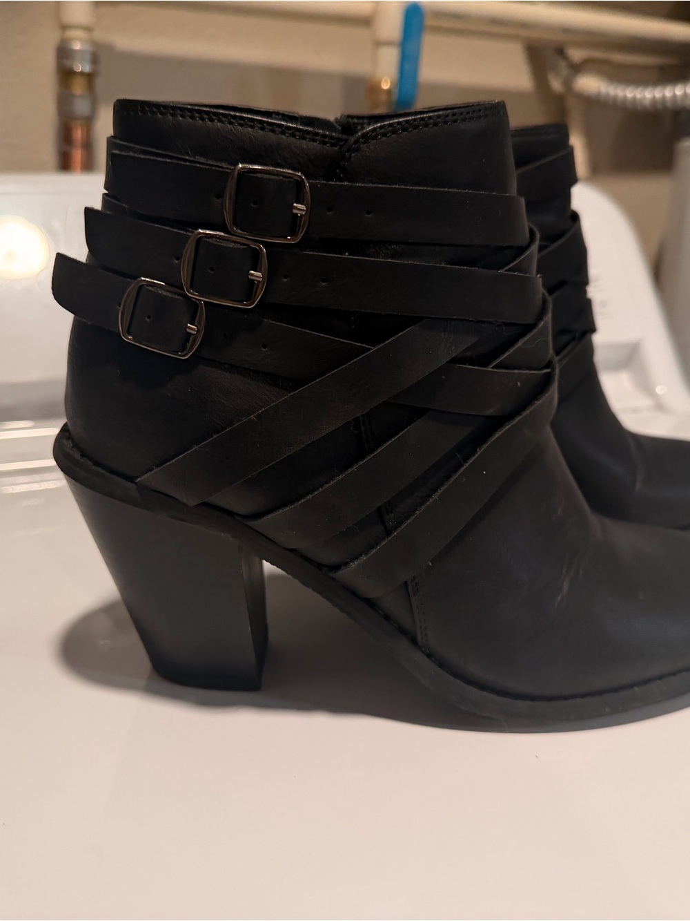 Journee Collection Black Strappy Buckle Ankle Booties